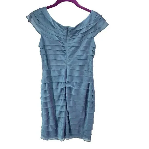 London Times Womens Flower Dress Knee Length Layered Lined Pale Dress 6 Petite - Picture 3 of 9